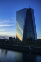 European Central Bank, ECB, Osthafen, Ostend, twilight, sunset, blue hour, Frankfurt am Main,