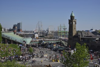 Europe, Germany, Hamburg, Elbe, harbour birthday, St. Pauli Landungsbrücken with glass tower,