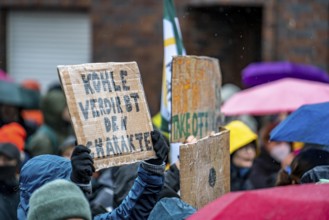 Demonstration against the demolition of the lignite village of Lützerath, from the village of