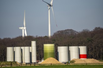 Construction of a wind turbine, Enercon steel pillar, near Kerken, Kleve district, Lower Rhine,