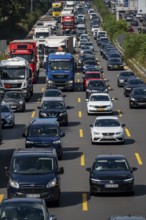 Traffic jam on the A3 motorway, over 8 lanes, in both directions, in front of the Leverkusen