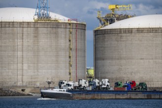 LNG import terminal tanks for liquefied natural gas in the seaport of Rotterdam, Maasvlakte, inland