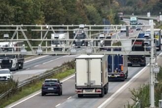 Sensors on a toll bridge, for recording motorway tolls, on the A3 motorway near Hamminkeln, Lower