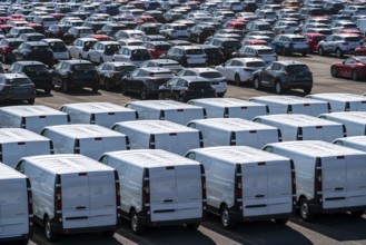 Car terminal in the Logport I inland port, in Duisburg on the Rhine, vehicle handling of new cars,