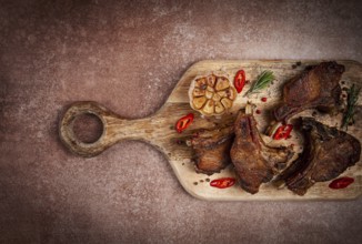 Fried veal ribs, with spices, baked in the oven, homemade, no people