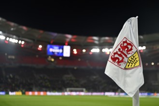 Overview, corner flag, logo, VfB Stuttgart, floodlight, Champions League, MHPArena, MHP Arena