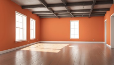 Three dimensional rendering of a with orange wall, AI generated