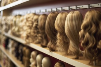 Shop selling wigs for women. KI generiert, generiert, AI generated