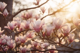 Beautiful magnolia spring flowers growing on tree. KI generiert, generiert AI generated