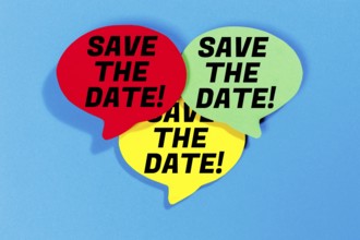 Save the date Date invitation Appointment in colourful speech bubbles Communication Business