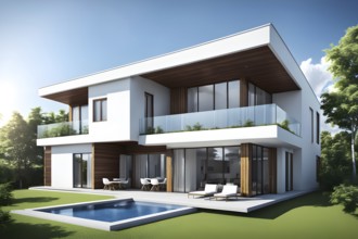 Three dimensional render of a modern ecological real estate residential house, AI gnerated, AI