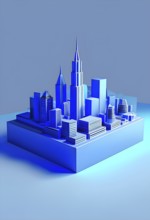 Three dimensional rendering of a model of a city with skyscrapers, AI generated