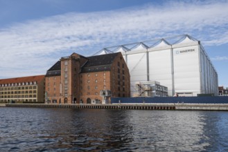 Head office or headquarters of the Møller-Mærsk Group, also known as Maersk and brick building with