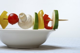 Vegetable skewer on a tray, barbecue skewer