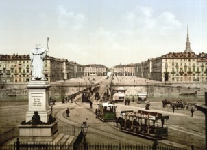 Victor Emmanuel Square, Turin, Italy, Historical, digitally restored reproduction from a 19th