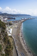 Port in Salerno and Beach in Vietri sul Mare, Amalfi Coast, Salerno, Campania, Italy, Europy,