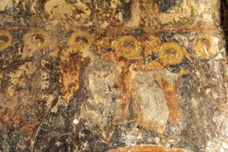 Frescoes in the Byzantine church of Agios Kyriakos in the ancient town of Lisos near Sougia, Crete,