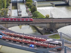 Load test on the Neckar Bridge, aerial view. Due to the unusual design, dimensional checks are