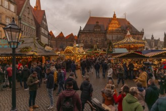 Christmas market at the historic town hall of the Hanseatic city of Bremen, market square in the