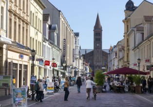 Brandenburger Strasse in Potsdam with the Propsteikirche. Brandenburger Strasse is a pedestrian