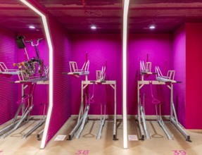 Underground car park for bicycles, redesigned Potsdamer Platz station, Sony Center, Berlin,