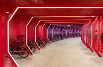 Underground car park for bicycles, redesigned Potsdamer Platz station, Sony Center, Berlin,