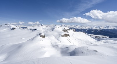 Mountain landscape with snow, view from the summit Wisshore to the Pointe de la Plaine Morte,