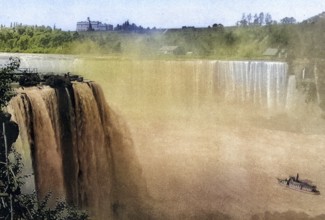 Niagara Falls, Canada, USA, Historical, digitally restored reproduction from a 19th century