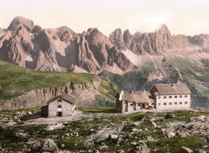 Schlernhaus and rose garden group, formerly Tyrol, Austria-Hungary, today South Tyrol, Italy,