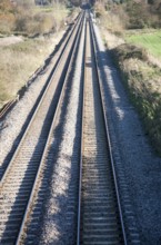 High angle view two sets of railway lines going off into the distance on the West Coast mainline at