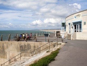 Quiddles seaside cafe restaurant overlooking the sea at Chiswell, Isle of Portland, Dorset,