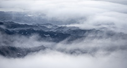 Fog over the glacier ice of Myrdalsjökull glacier, Pakgil, Iceland, Europe