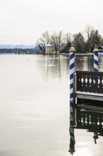 Brahms Pavilion with snow in winter, Tutzing, Lake Starnberg, Fünfseenland, Pfaffenwinkel, Upper