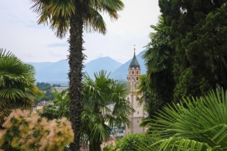 Merano, South Tyrol, Italy, view from the Tappeinerweg towards the historic old town centre with St