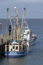 Fishing cutter, SAR boat, harbour, Strucklahnungshörn, Nordstrand, North Frisia,