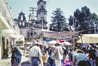 People near the Chucrh of El Carmen, at the Friday market, Toluca, Mexico, 1961, Central America