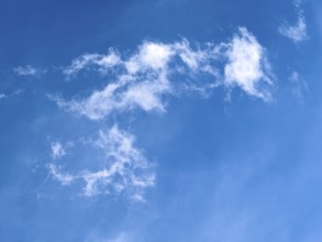 Small white cirrostratus clouds in front under blue sky, international