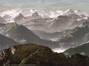 Bernese Alps, from Pilatus, Bernese Oberland, Switzerland, Historic, digitally restored