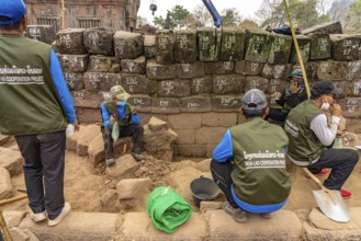 Archaeologists from the India Lao Cooperation at work at the Wat Phu mountain temple, Champasak