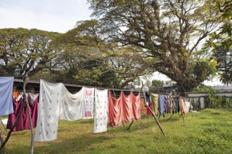 Laundry hanging to dry in the Dhoby Khana laundry, Kochi, Kerala, India, Asia