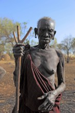 South Ethiopia, in the Maco National Park, in the village of the Mursi, old Mursi woman, with naked