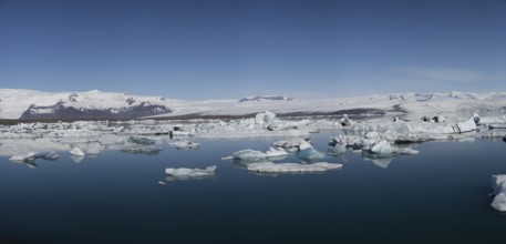 Icebergs on the Joekulsarlon glacial lake or lagoon