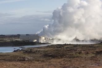 Powerplant.Steam evaporating of the ground at Gunnuhver, close to Reykjanes lighthouse. Gunnuhver