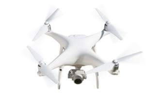 Unmanned aircraft system (UAV) quadcopter drone isolated on white