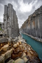 Stuðlagil Canyon, turquoise river between basalt columns, Egilsstadir, Iceland, Europe