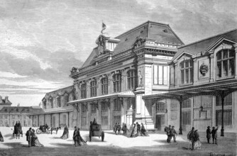 The Railway Station of Orleans, 1869, France, Historic, digitally restored reproduction of an