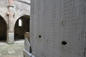 Bullet holes inside the church. The burnt village of Oradour-sur-Glane was destroyed on 10 June