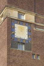 Sundial at the Wedding Tower, Mathildenhöhe, Darmstadt, Bergstrasse, Hesse, Germany, Europe