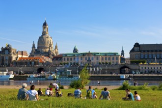 Dresden Silhouette View from Neustätter Elbufer to Dresden Old Town