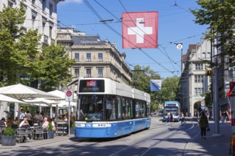 Bahnhofstrasse with Bombardier Flexity 2 tram Public transport in Zurich, Switzerland, Europe